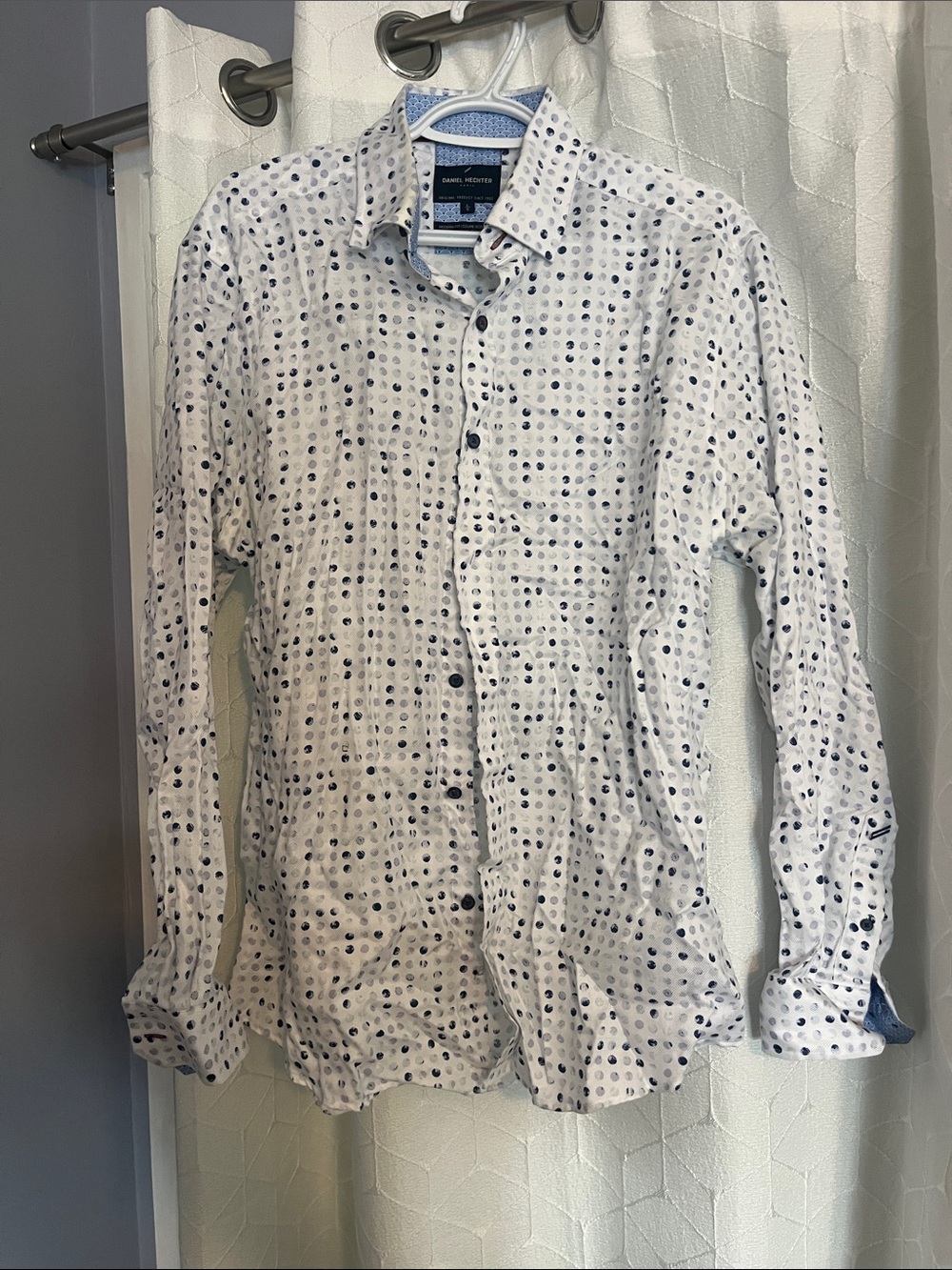 Daniel Hechter White Button-Down Shirt with Navy Dot Print